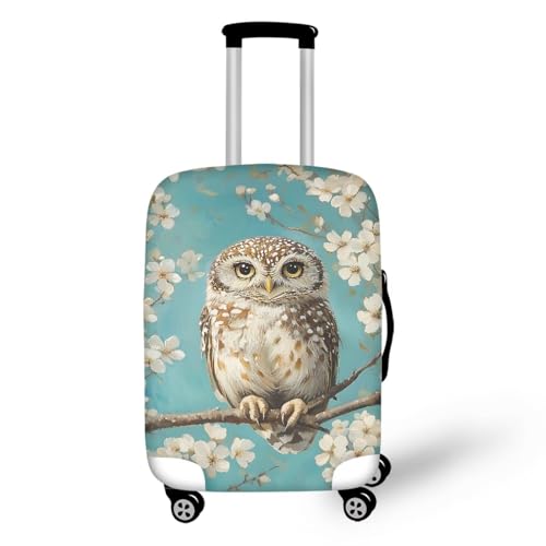 Image of Mumeson Apricot Blossom Owl Travel Luggage Cover Washable Suitcase Protective Cushion Trolley Case Luggage Protector Fit Size 26 27 28 29 inch