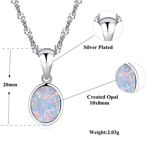 Cinily OD5078 White Fire Opal Pendant Necklace 14K White Gold Plated Oval Shaped Gemstone Pendant Necklace thumb #5