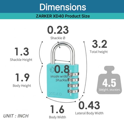 Image of XD40 Combination Lock, 4 Digit Padlock for School Gym Sports Locker, Fence, Toolbox, Case, Hasp Storage (2-Pack, Emerald)