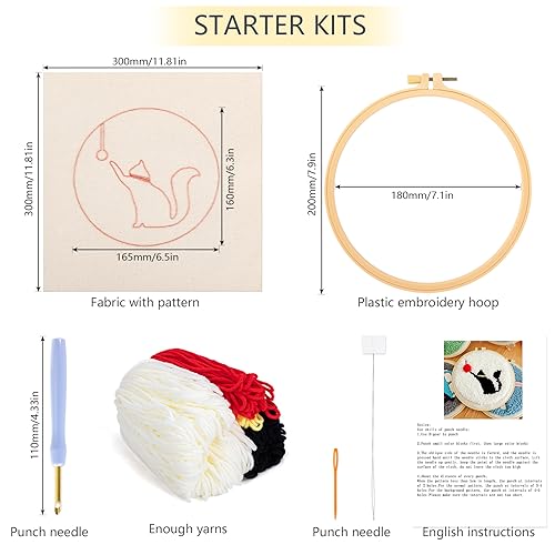 JSRQT Punch Needle Kit for Adults Beginners with Cat Pattern Punch Needle Kits Handcraft Starter DIY Embroidery Craft with Instructions Hoop for Kids - Image 3