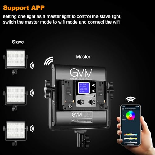 Image of GVM RGB LED Video Light with Tripod Stand Barndoors, APP Control Panel Studio Lighting Kit, 3200K-5600K Dimmable, CRI97, Key Light for Photography, Video Recording, YouTube, Live Streaming, 800D