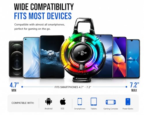 Image of EDNITA Memo Game Cooling Fan with Digital Temperature Display | Magnetic Mobile Phone Cooler | AI & L1-5V Cooling | 3 RGB Modes | Gaming Cooler for Smartphones