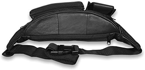 Roamlite Extra Large Bumbag - Leather XL Bum Bag - 34 to 52 Inch Waist - 6 Pockets - Phone Pocket - Holidays, Travel, Festivals - 24 cm Black - RL276K