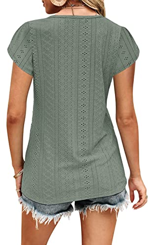 Womens Summer Tops Casual Country V Neck Tee Shirts Petal Sleeve Fashion Loose Blouse B-Green #TOP2