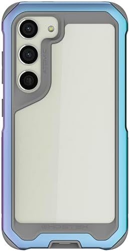 Ghostek ATOMIC slim Galaxy S23 Phone Case with Clear Back and Iridescent Aluminum Bumper Heavy Duty Shock Absorbent Protective Metal Phone Cover Designed for 2023 Samsung Galaxy S23 (6.1") (Prismatic)