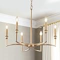 CaraLuxe Gold Chandelier Light Fixture 6-Light Candle Dining Room Chandelier Lighting Over Table Vintage Brass Metal Chandeliers for Bedroom Kitchen Island Foyer Entryway, 26in