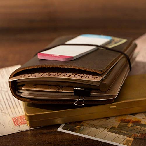 Junetree Leather Journal Handcrafted Top Grain Writing Notebook Handmade Gift For Men & Women Refillable Simplified Travelers Pocket Passport Size 5"X4"-Darkbrown #TOP4