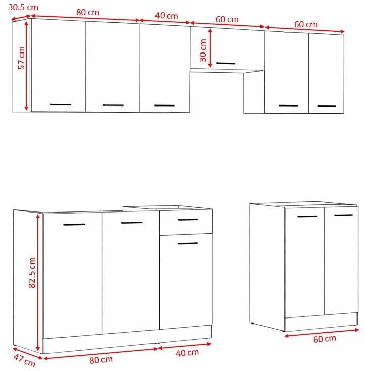 PEGANE Cuisine complète 240 cm,Ensemble de Meuble de Cuisine Coloris chêne Sonoma/Marron, Plan de Travail Inclus