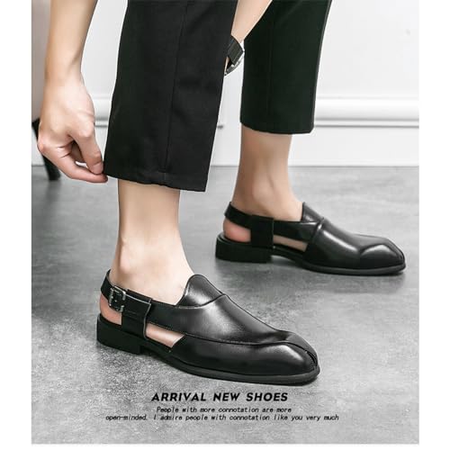 Mens Glossy Leather Low Heel Sandals Fashion Comfortable Non-Slip Closed Toe with Adjust Buckle Strap Flat Oxford Shoes Summer Breathable BusinessLightweight Loafers3