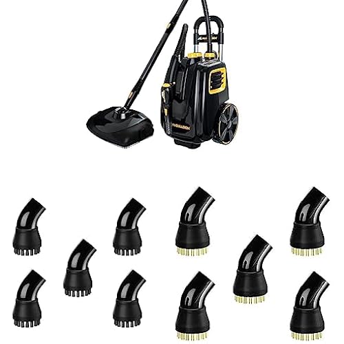McCulloch MC1385 Deluxe Canister Steam Cleaner with 23 Accessories, Chemical-Free Pressurized Cleaning, 1-(Pack), Black & Nylon Utility Brush (5 Pack) & A1230-006 Brass Brush (5 Pack), Black, 5 Count