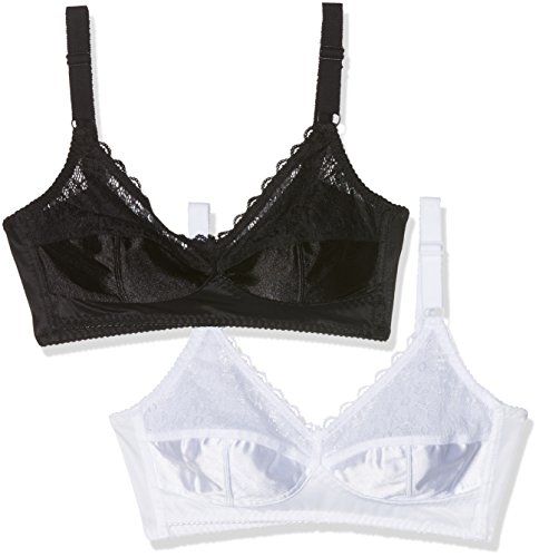 FM London Non-Slip Firm Control Sujetador básico, Blanco (Negro/Blanco), 95C (Pack de 2) para Mujer