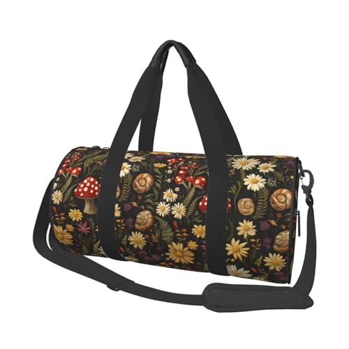 Vintage Mushroom Plant Print Travel Duffle Bag, Sports Gym Bags for Women Men, Carry On Weekender Overnight Personal Item Travel Bags