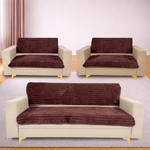 Image of Homerz Premium Rabbit Fur Sofa Cover with Anti-Skid Backing, Soft Plush Fabric Sofa Protector for Living Room Furniture (Pink, 7 (3+2+2) Seater, Seat Cover with Backrest)
