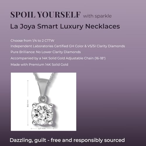 1/4 - 2 Carat Certified Lab Grown Diamond Necklace For Women | 14K Solid White & Yellow Gold | 16 -18 Inch Adjustable Gold Chain | Premium GH Color VS - SI Clarity Diamonds3