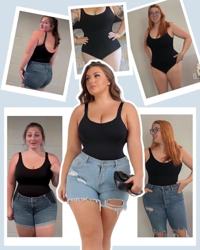 Plus Size Bodysuit Tummy Control Sleeveless Tank Top Built in Bust Support Black Shapewear for Curvy Women4
