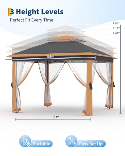 image for GarveeLife 11'x11 Pop-Up Gazebo, Instant Outdoor Canopy Tent with Mosq