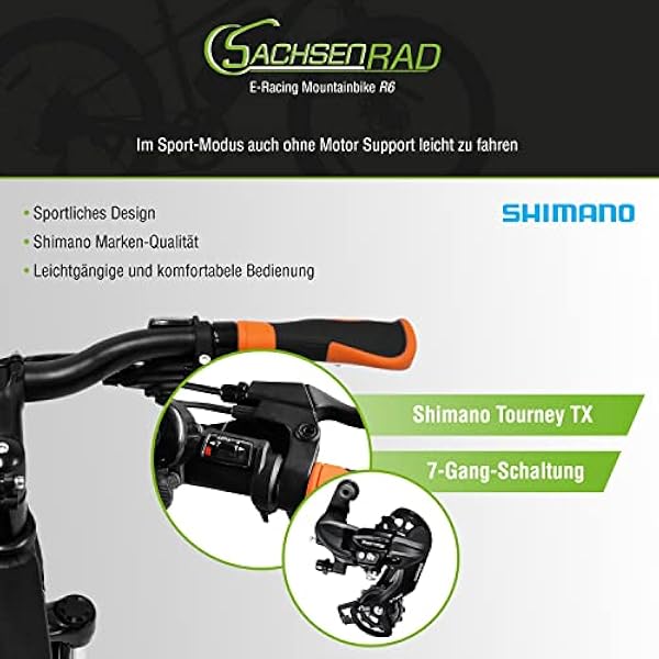Sharon SachsenRad E-Racing Bike R6, Motor de 240W hasta 25 km/h, 26 Pulgadas, Cambio de Marcha de 7 velocidades, Freno de Disco mecánico, neumático Ancho Kenda,aplicable para Programa de vías Verdes