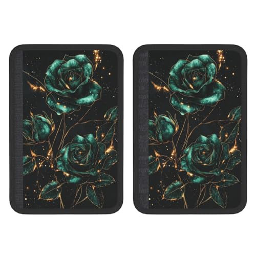 Three Emerald Green Roses Golden Lines Car Seat Belt Cover 2 Pack Seatbelt Strap Shoulder Pad Protector Universal Comfort for Car