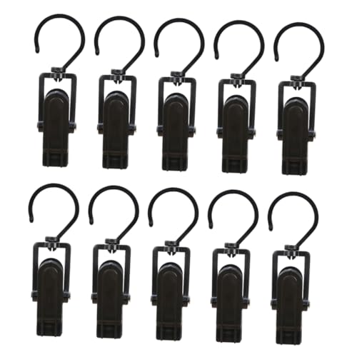 GOOHOCHY 10pcs Clip Portable Garment Rack Portable Wind Rope Hook Curtain Rod Hangers Portable Clothes Rack Pants Rack Hanger Utensil Hanger Curtain Hanger Outdoor Hangers Black Plastic