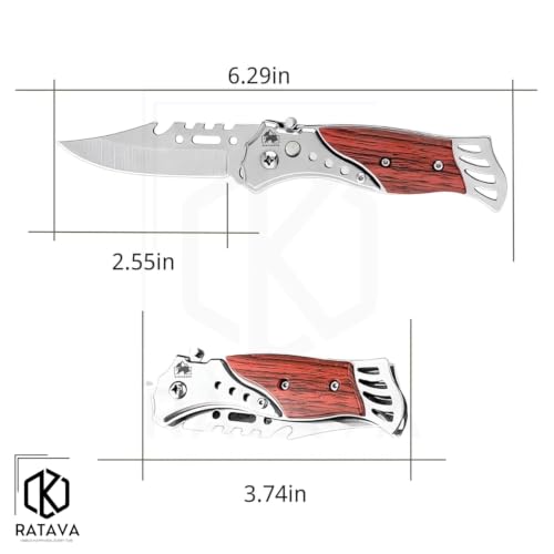 Image of Foldable Knife (Manual) For Kitchen, Home, Travel and Office Tool Carbon Steel | Multipurpose Carbon Steel Blade for Kitchen (BLACK - KEY CHIAN) (WOODEN)