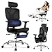 DEVAISE Sedia da Ufficio Ergonomica con Poggiapiedi, dotata di schienale a sezioni, poggiatesta e supporto lombare regolabili, Braccioli 3D, funzione Dondolo, Max 180 kg, schienale alto, per l’ufficio