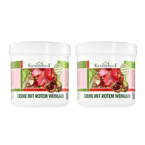 Kräuterhof® Creme mit Rotem Weinlaub Duo Set (2 x 250ml) – Fußcreme für trockene Füße, Beinpflege mit Panthenol, vitalisierend & feuchtigkeitsspendend