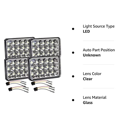 Dot Approved 4X6 Inch Led Headlights Hi/Lo Sealed Beam Replace Projector Rectangular H4651 H4652 H4656 H6545 Headlamp Peterbil Kw Kenworth Freightinger Ford Probe Chevy Oldsmobile Cutlass 4Pcs #TOP7