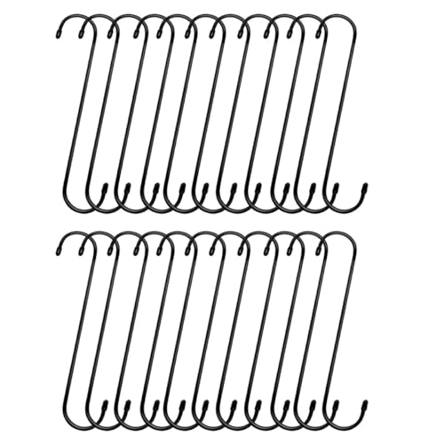 YOSADIER 20pcs Heavy Duty Iron S Hooks Black 4mm Wire Multi-Functional Hanging Hooks for Kitchen Pots, Plants, and Industrial Use