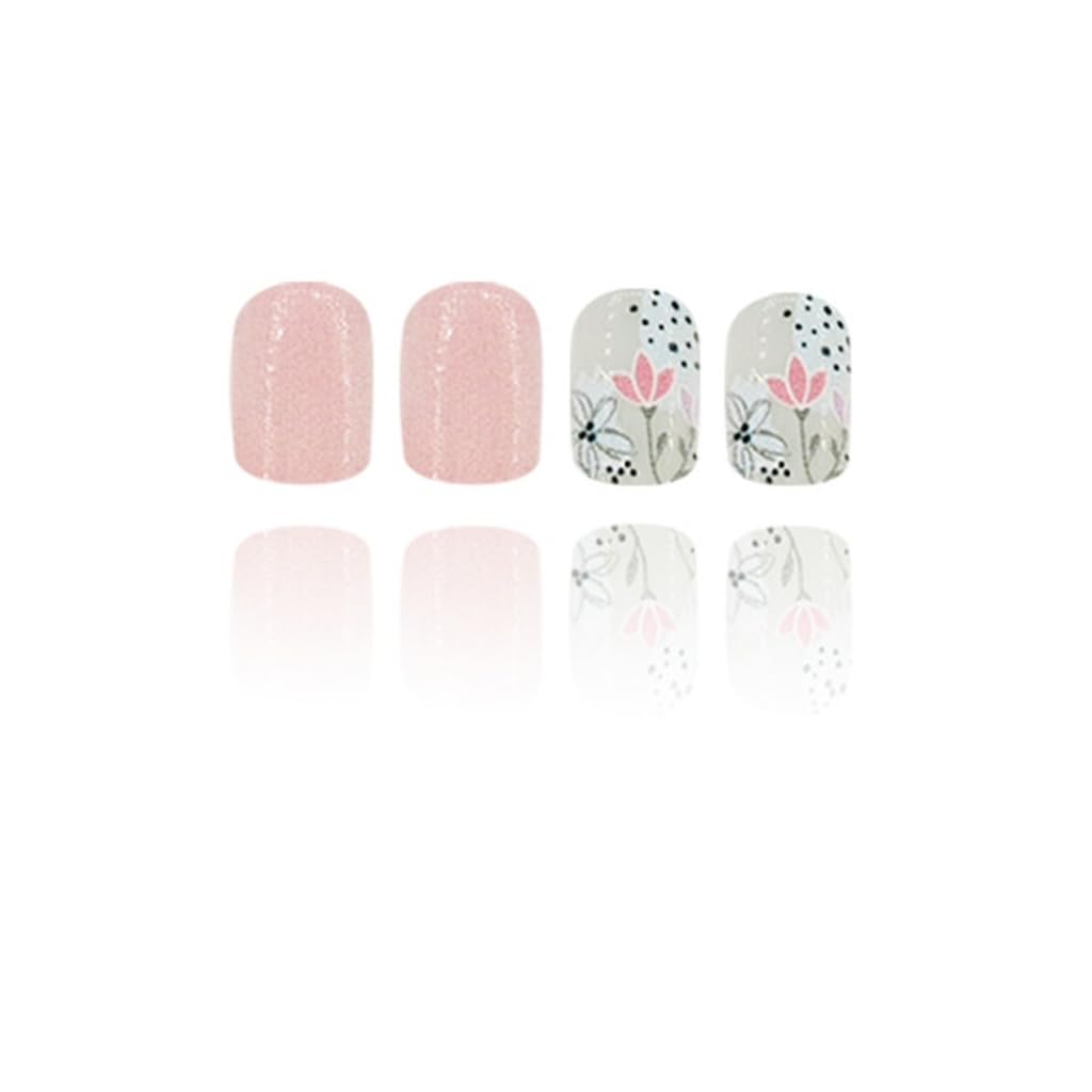 24Pcs Square Glossy Designs French Fake Nails Acrylic False Nails,Artificial Nails Glues on Nails Women