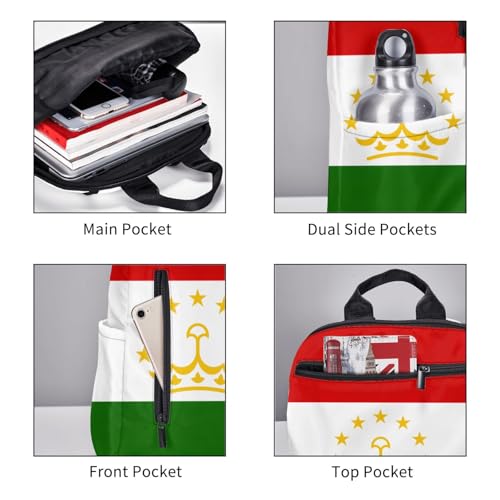 Sac à dos Tadjikistan noir imprimé compact et ultraléger