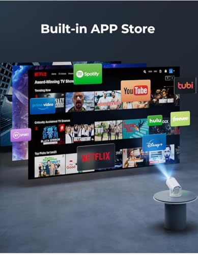 جهاز عرض صغير الترا اتش دي برو بلس مطور جديد مع واي فاي وبلوتوث وتطبيقات مدمجة، جهاز عرض ذكي محمول مع دوران 180 درجة، كيستون تلقائي، يدعم 4K، متوافق مع HDMI/USB/تي في ستيك/الهاتف/اللاب توب