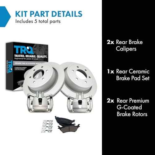 Image of TRQ Rear Brake Pad, Caliper, & Rotor Kit Ceramic Premium G-Coated Compatible with 2012-2016 Ford F-150