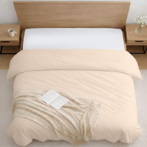 Pre Washed Microfiber 1 Pc California King Size Duvet Cover Only by Kotton Culture - Ultra Soft Bedding, Lightweight & Breathable - Zipper Closure, 8 Corner Ties, Wrinkle & Fade Resistant - Beige