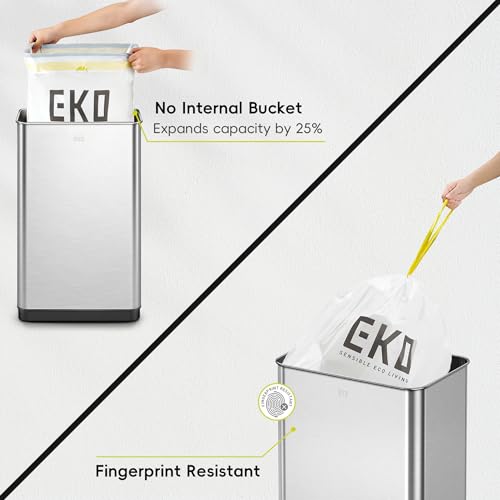Image of EKO Mirage-T 50 Liter / 13.2 Gallon Touchless Rectangular Motion Sensor Trash Can or Recycling Bin, Brushed Stainless Steel Finish