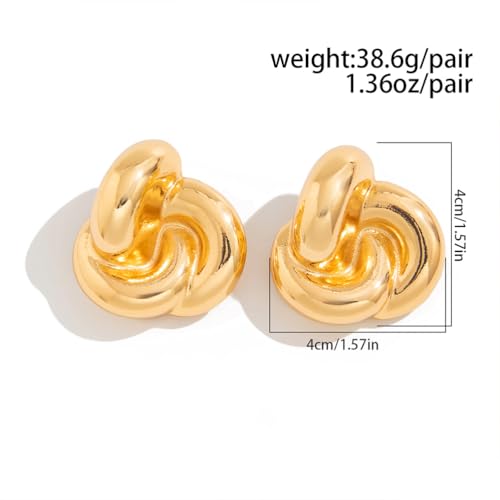 Statement Chunky Big Gold Twist Knot Stud Earrings for Women, SAVNOJW Vintage Large Thick Silver Spiral Earrings Unique Irregular Geometric Twisted Ear Jewelry2