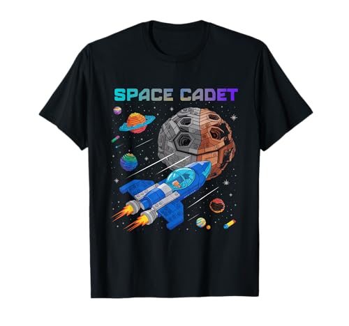 Building Bricks Space Cadet Spaceship Asteroid Planets Stars T-Shirt