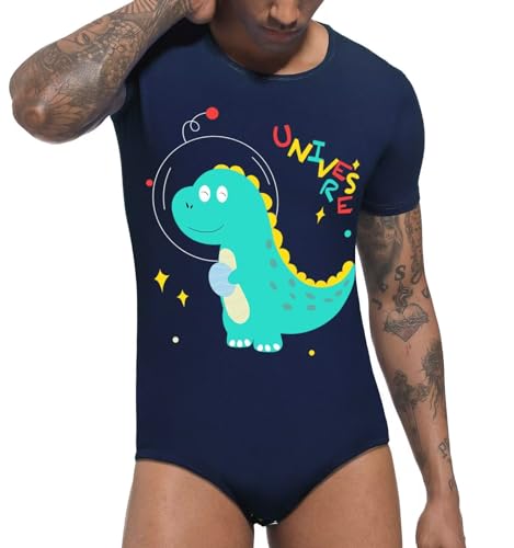 Mens Onesie Pajamas Short Sleeve Romper One Piece Bodysuit Sleepwear Tops Cute Print Onesie - Dinosaur Neil4