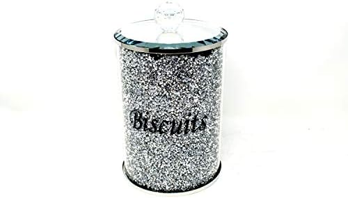Amazing Gift Silver Diamond Crushed Biscuit Canister Jar Tin Kitchen Storage Silver Trimmings Crystal Filled