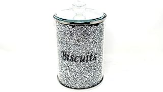 Amazing Gift Silver Diamond Crushed Biscuit Canister Jar Tin Kitchen Storage Silver Trimmings Crystal Filled