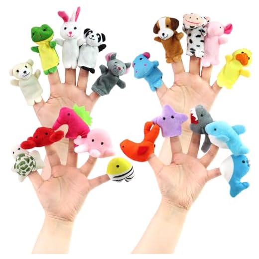 Oiuros 20pcs Different Cartoon Animal Finger Puppets Soft Velvet Dolls Props Toys Easter Basket Stuffers