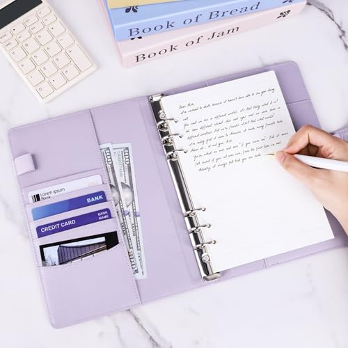 AKONEGE A5-Ringbuch Kunstleder 6-Loch Ringordner A5 Binder für Einlagepapier, nachfüllbares Notizbuch, Budget Planer für Büro, Schule, Arbeit Und Reisetagebücher, Violett (ohne Innenseiten)