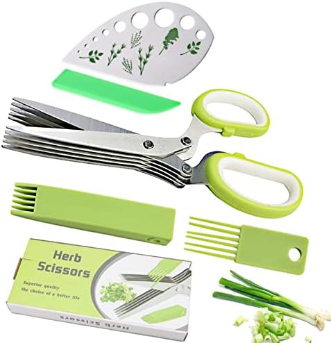 Herb Scissors Herb Stripper Set, Multifunctional Stainless Steel 5 Blades Kitchen Shears with Safety Cover and Cleaning Comb for Herbs - Kitchen Gadgets 4 in 1