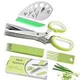 Herb Scissors Herb Stripper Set, Multifunctional Stainless Steel 5 Blades Kitchen Shears with Safety