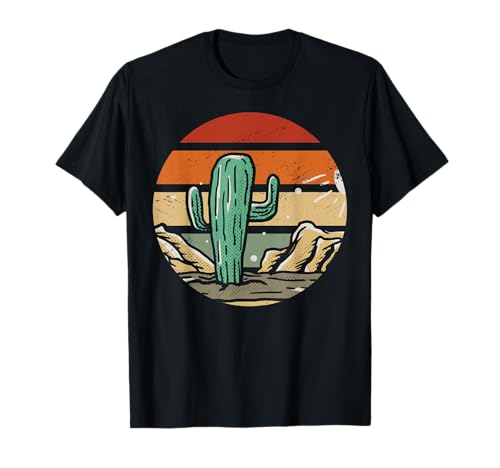 Cactus Desierto Vintage Atardecer Paisaje Camiseta