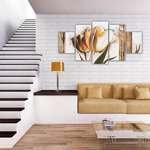 Quadros Decorativos Mosaico MDF Floral Flores Tulipas em Sépia 115x60cm