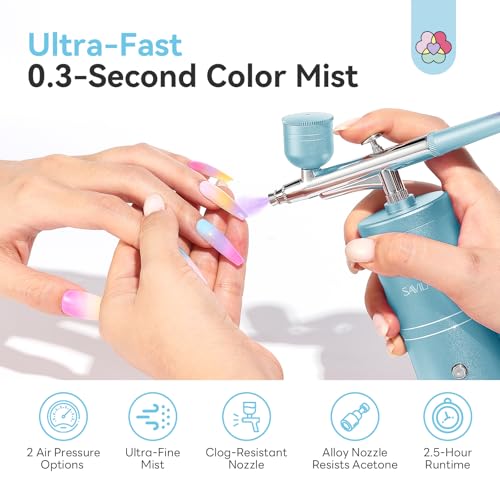 Image of SAVILAND High Air Pressure Airbrush Kit: Salon Results at Home Air Brush for Nails Dual Mode Portable Nail Airbrush Machine with Battery for French Nail Aura Nail Even Spray Mobile Nail Services