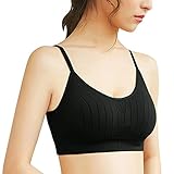 Damen Gepolsterter Sport-BH Damen Sport BHs Träger Baumwolle Gestreiftes Fitness Top Yoga BH Crop Top Push Up Lauf-BH Workout Top für Frauen Baumwolle, Schwarz , Einheitsgröße