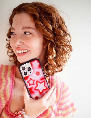 Image of Wildflower Cases - Compatible with iPhone 16 Pro Max | Protective Black Bumper, 6.5ft Drop Test Certified, Women Owned Small Business | Red Pink White Space Aesthetic Cute Trendy | Red Dream Star