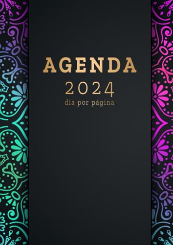 Agenda 2024 día por página: grande diaria A4, planificador diario y mensual, calendario 12 meses por horas, español, Organizador 2024 - Mandala