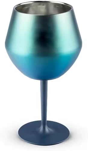 2 IN 1 Aluminium Wine Mug With Removable Stem 350-400ml - Prismatic - Peacock Blue